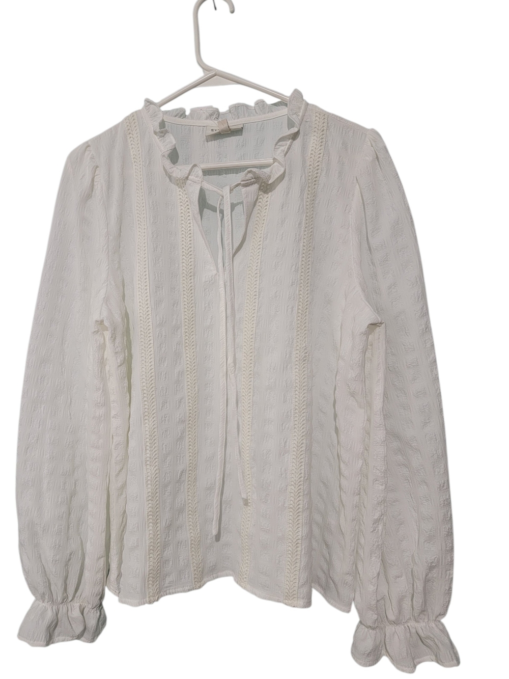 bobeau White Ruffle-Trim Peasant Blouse